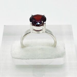 1.25 CT Natural Garnet Solitaire Round Brilliant Cut Sterling Silver Ring